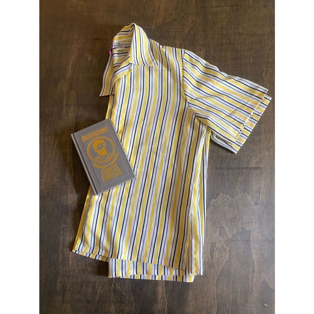 Tanjay Yellow Striped Short Sleeve Button Shirt